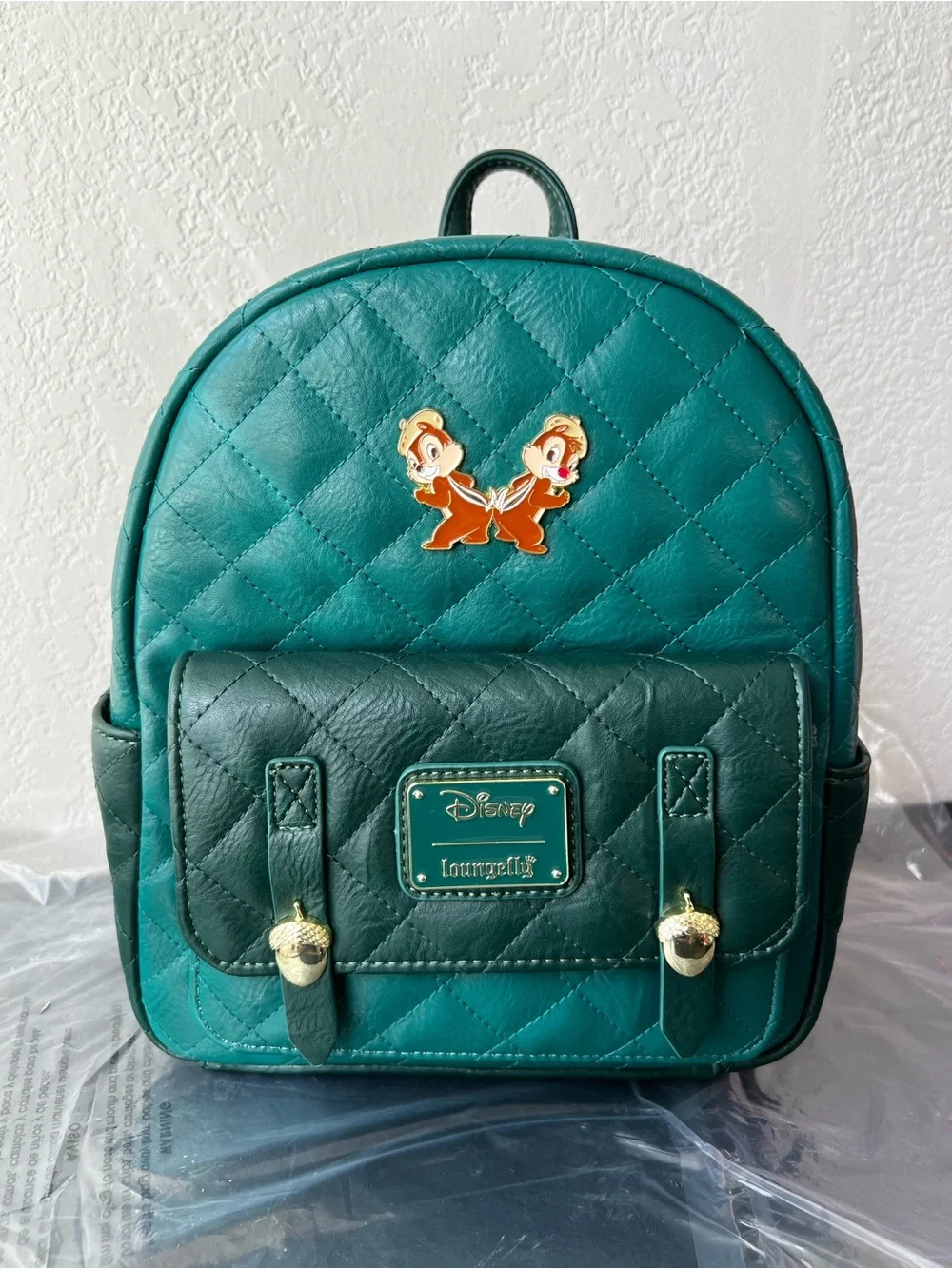 Loungefly Disney Chip & Dale Green Quilted Mini Backpack - NWT